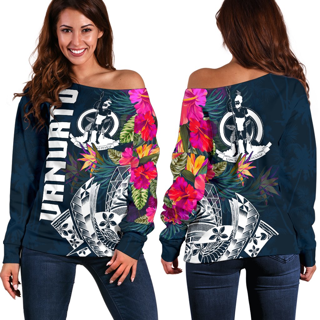 Vanuatu Polynesian Women's Off Shoulder Sweater - Summer Vibes Blue - Polynesian Pride