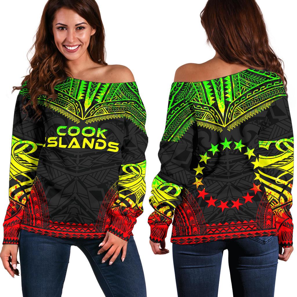 Cook Islands Polynesian Chief Women's Off Shoulder Sweater - Reggae Version Art - Polynesian Pride