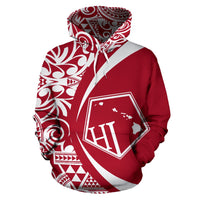 Hawaii Polynesian Tribal Hoodie Circle Style White and Red Color 2.0 - Polynesian Pride