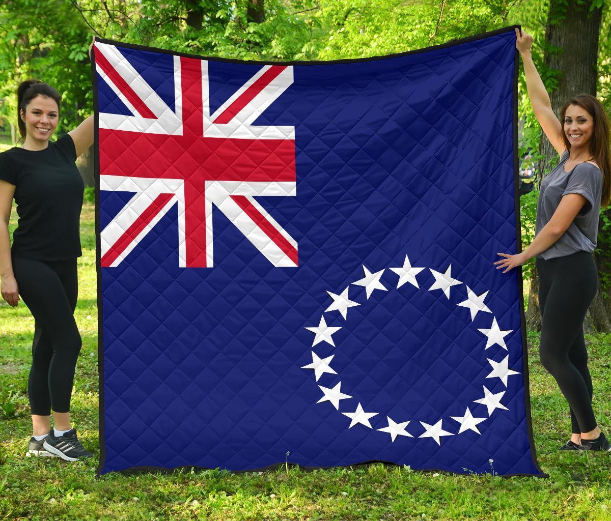 Cook Islands Flag Premium Quilt Black - Polynesian Pride