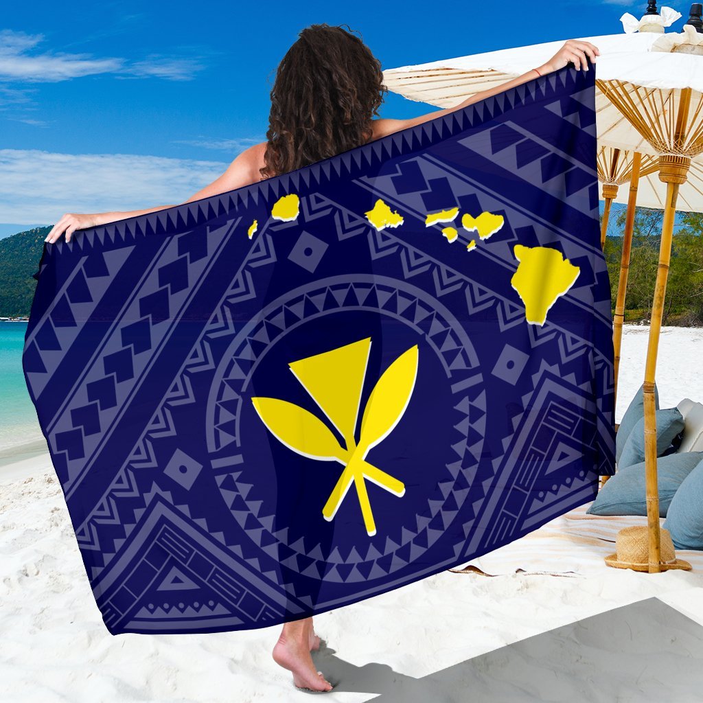 Hawaii Sarong - Hawaii Kanaka Maoli And Map ( Blue) One Style One Size Blue - Polynesian Pride