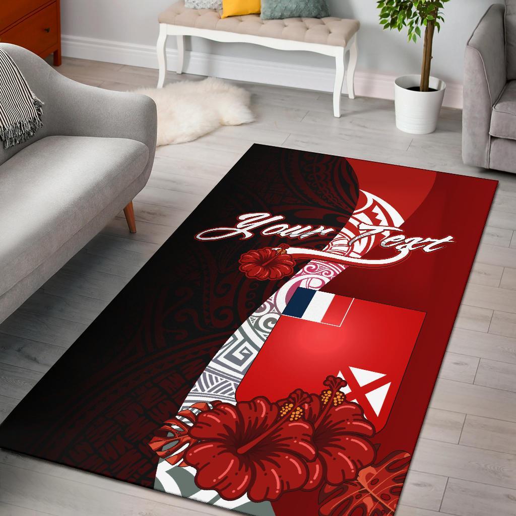 Wallis and Futuna Polynesian Custom Personalised Area Rug - Coat Of Arm With Hibiscus Red - Polynesian Pride