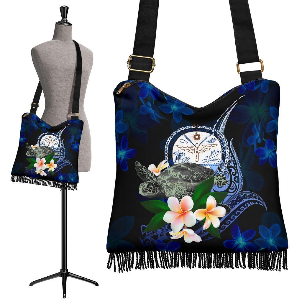 Marshall Islands Polynesian Boho Handbag - Turtle With Plumeria Flowers One Style One Size - Polynesian Pride