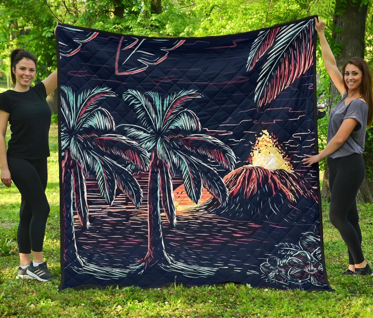 Night On The Land Premium Quilt Black - Polynesian Pride