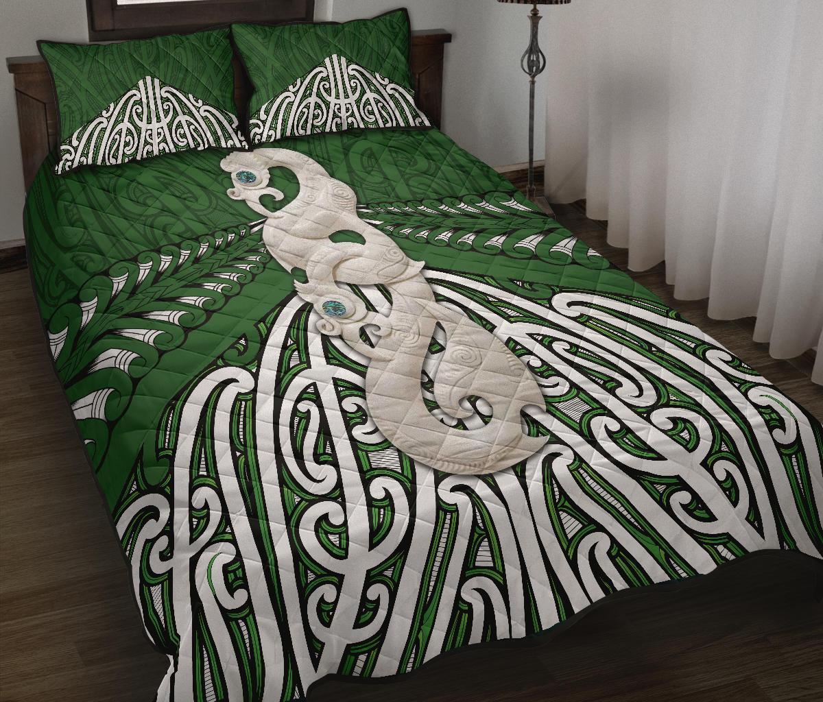 Maori Moko Tattoo Quilt Bed Set, Manaia Pounamu Green - Polynesian Pride