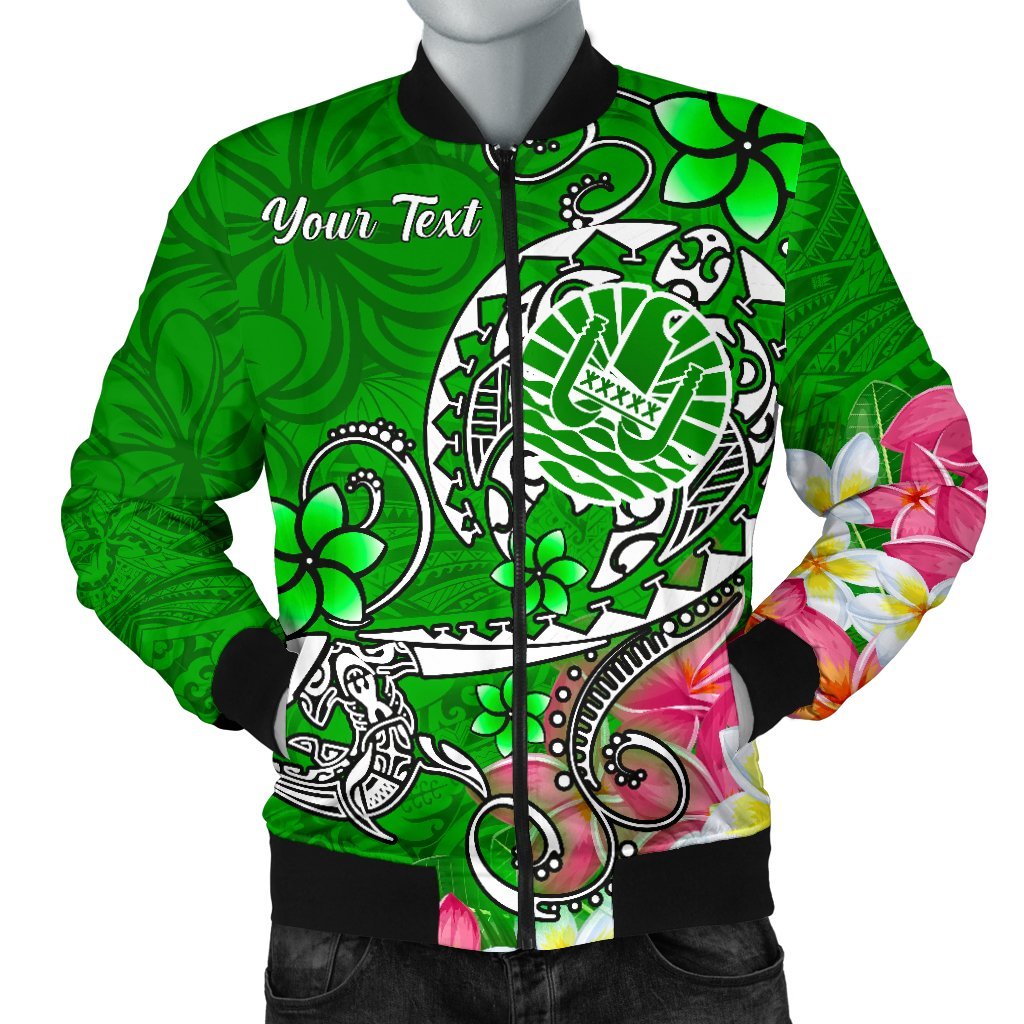 Tahiti Custom Personalised Men's Bomber Jacket - Turtle Plumeria (Green) Green - Polynesian Pride