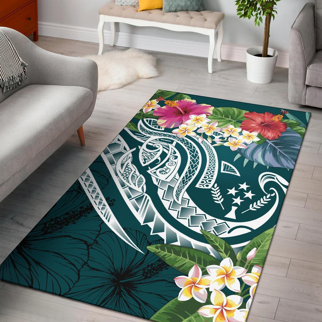 Kosrae Polynesian Area Rug - Summer Plumeria (Turquoise) Turquoise - Polynesian Pride