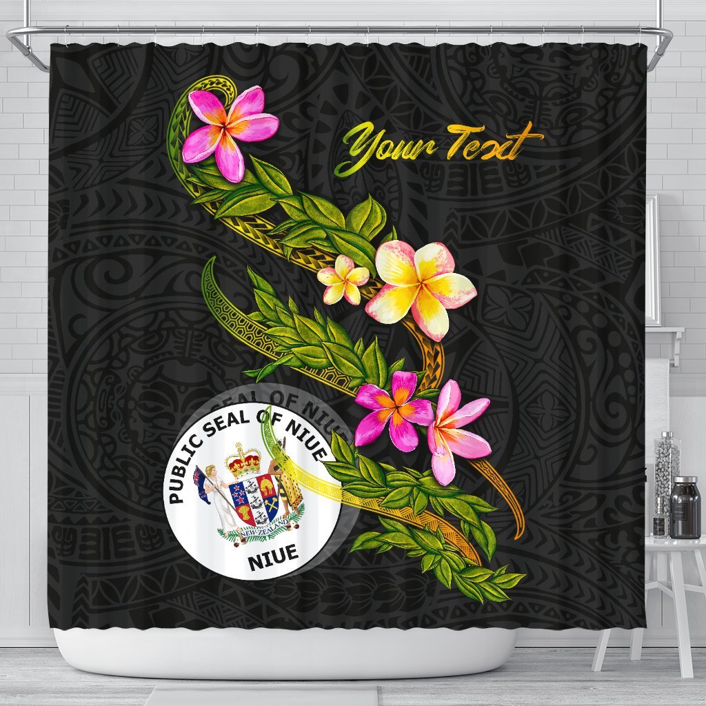 Niue Polynesian Custom Persona Shower Curtain - Plumeria Tribal 177 x 172 (cm) Black - Polynesian Pride