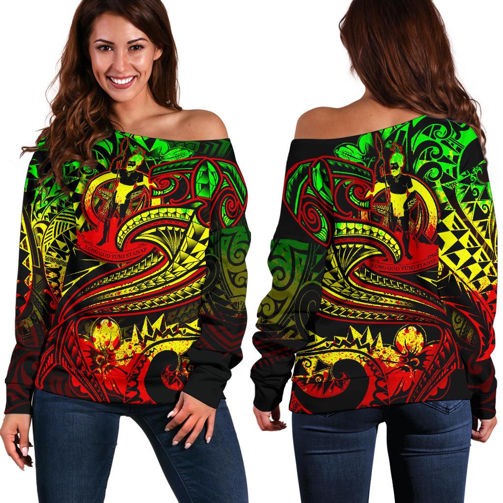 Vanuatu Polynesian Women's Off Shoulder Sweater - Reggae Shark Polynesian Tattoo Art - Polynesian Pride