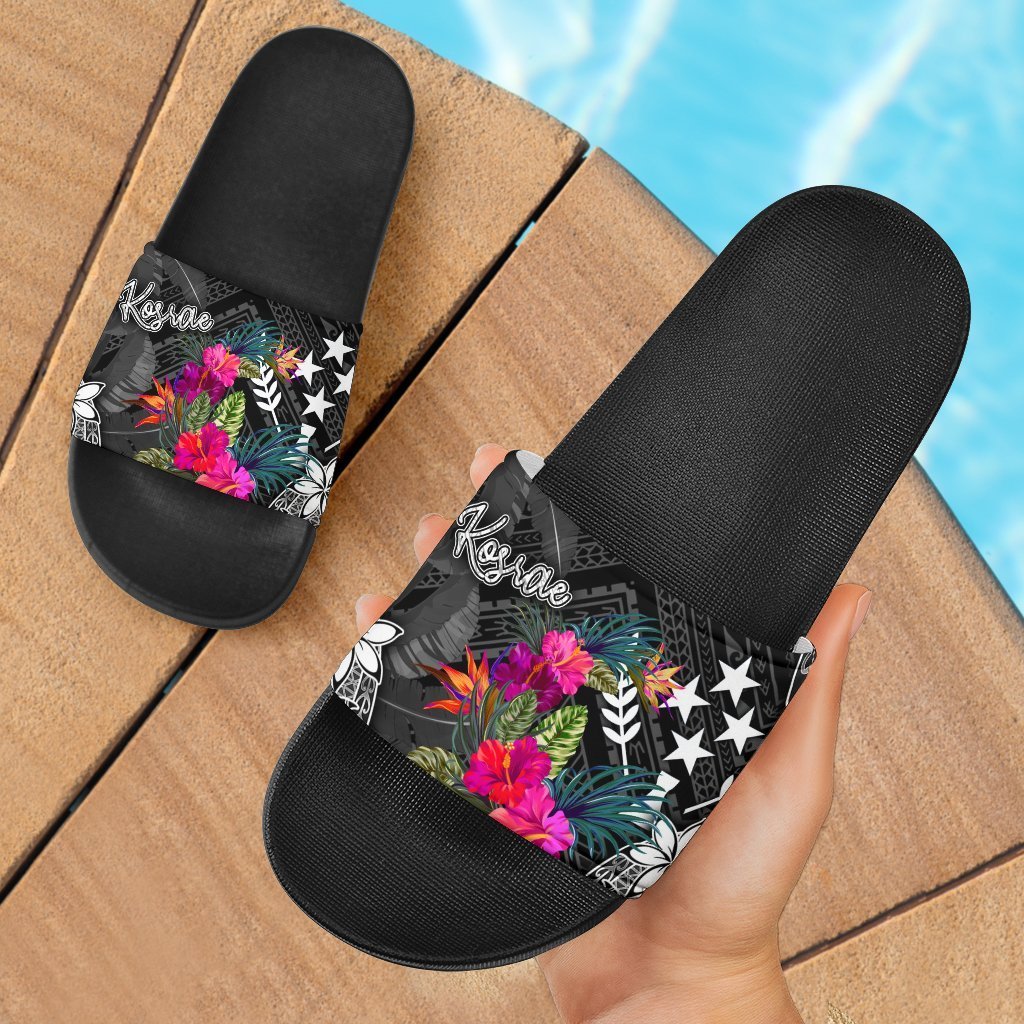 Kosrae Micronesian Slide Sandals - Turtle Floral Black - Polynesian Pride