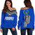 Pohnpei Flag Women's Off Shoulder Sweater Micronesian Pattern Blue - Polynesian Pride