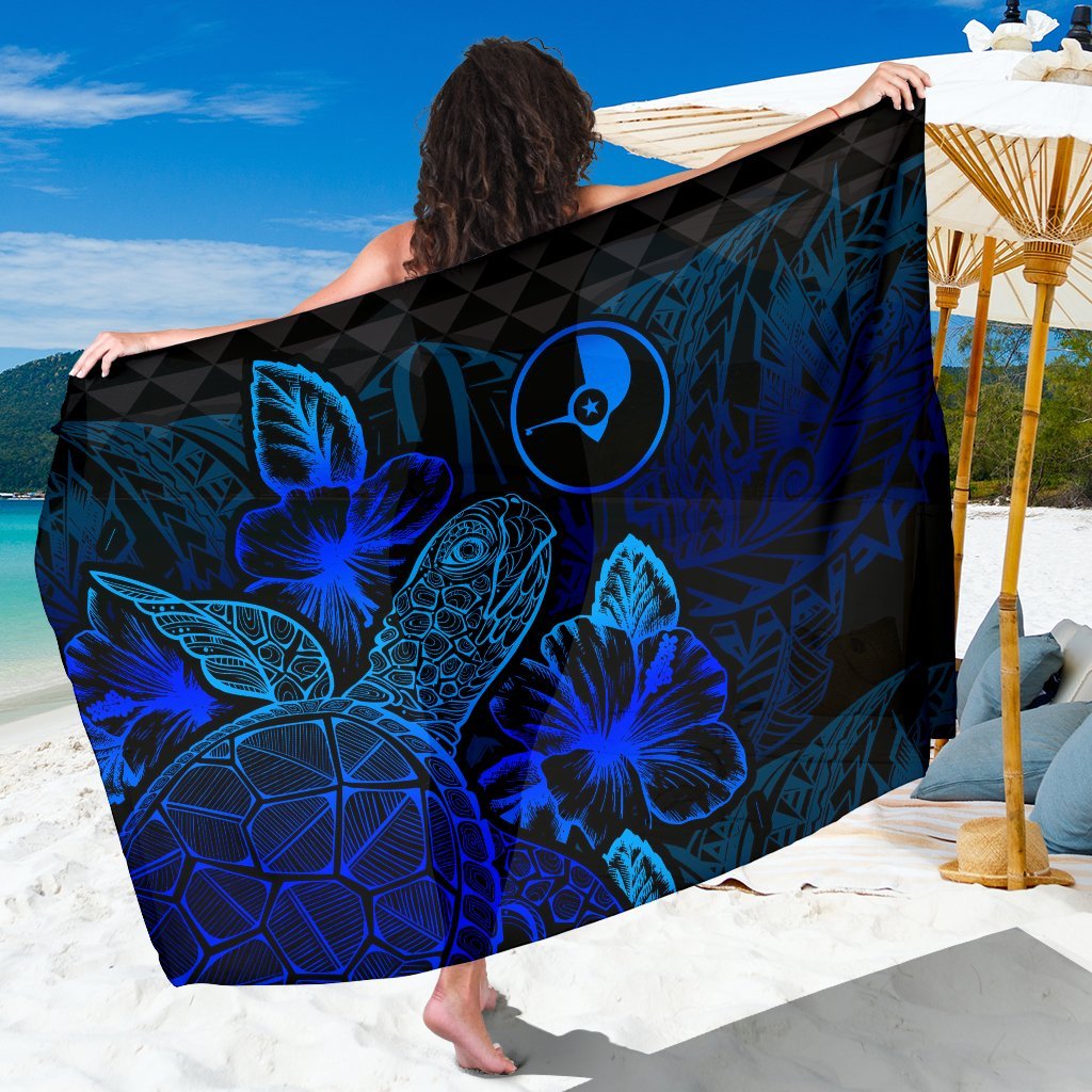 Yap Sarong - Turtle Hibiscus Pattern Blue Women One Size Blue - Polynesian Pride