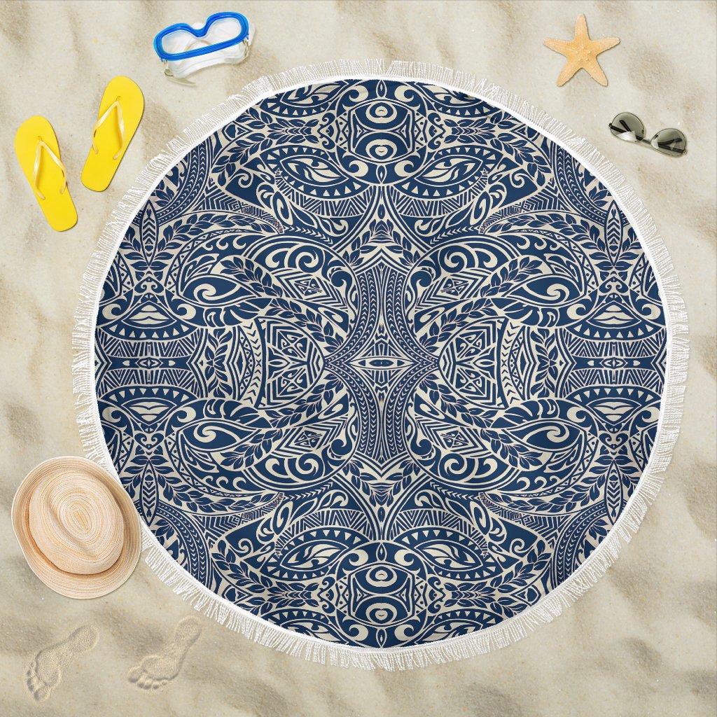 Polynesian Tribal Beach Blanket Blue Beach Blanket 59x59 White - Polynesian Pride