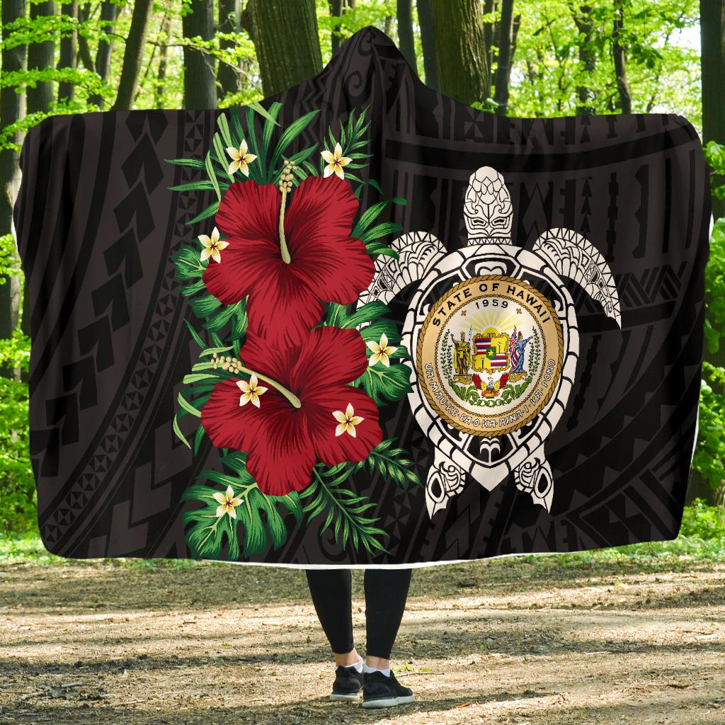 Hawaii Coast of Arm Turtle Hibiscus - Hooded Blanket AH - Polynesian Pride