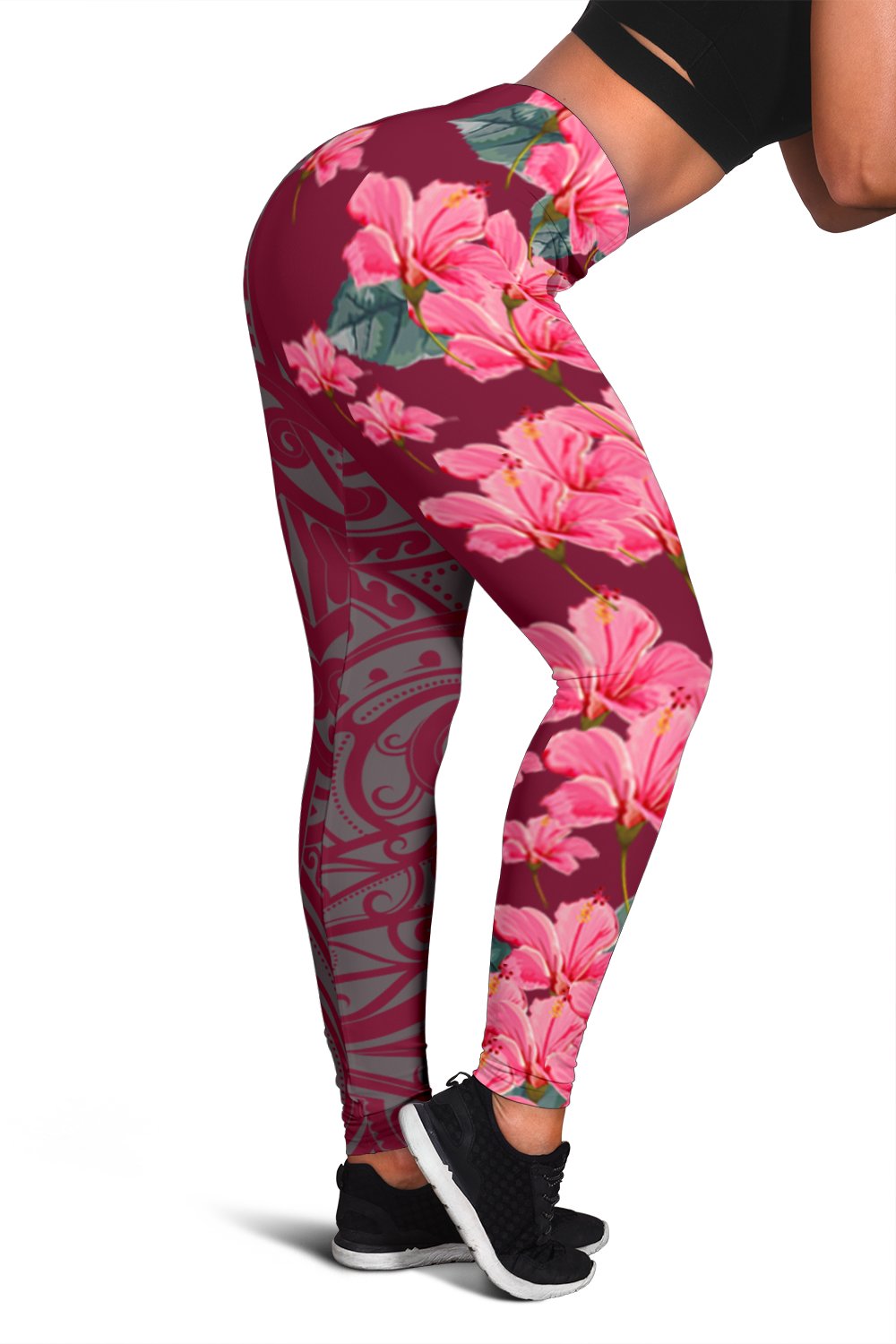 Hawaii Hibiscus Flowers Polynesian - Hawaiian Women's Leggings - Curtis Style - Pink - Polynesian Pride