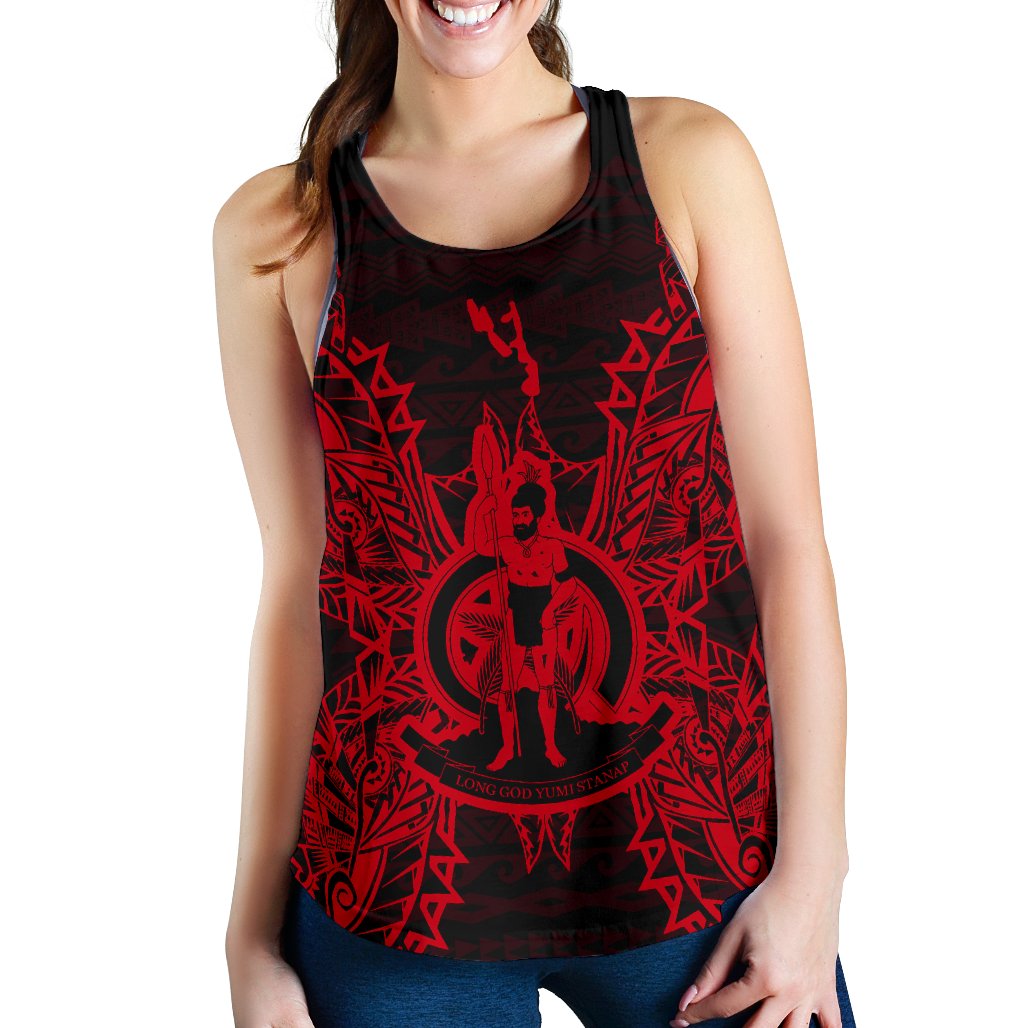 Vanuatu Polynesian Women Tank Top Map Red Red - Polynesian Pride