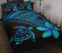 Hawaiian Turtle Plumeria Polynesian Quilt Bedding Set Blue - Polynesian Pride