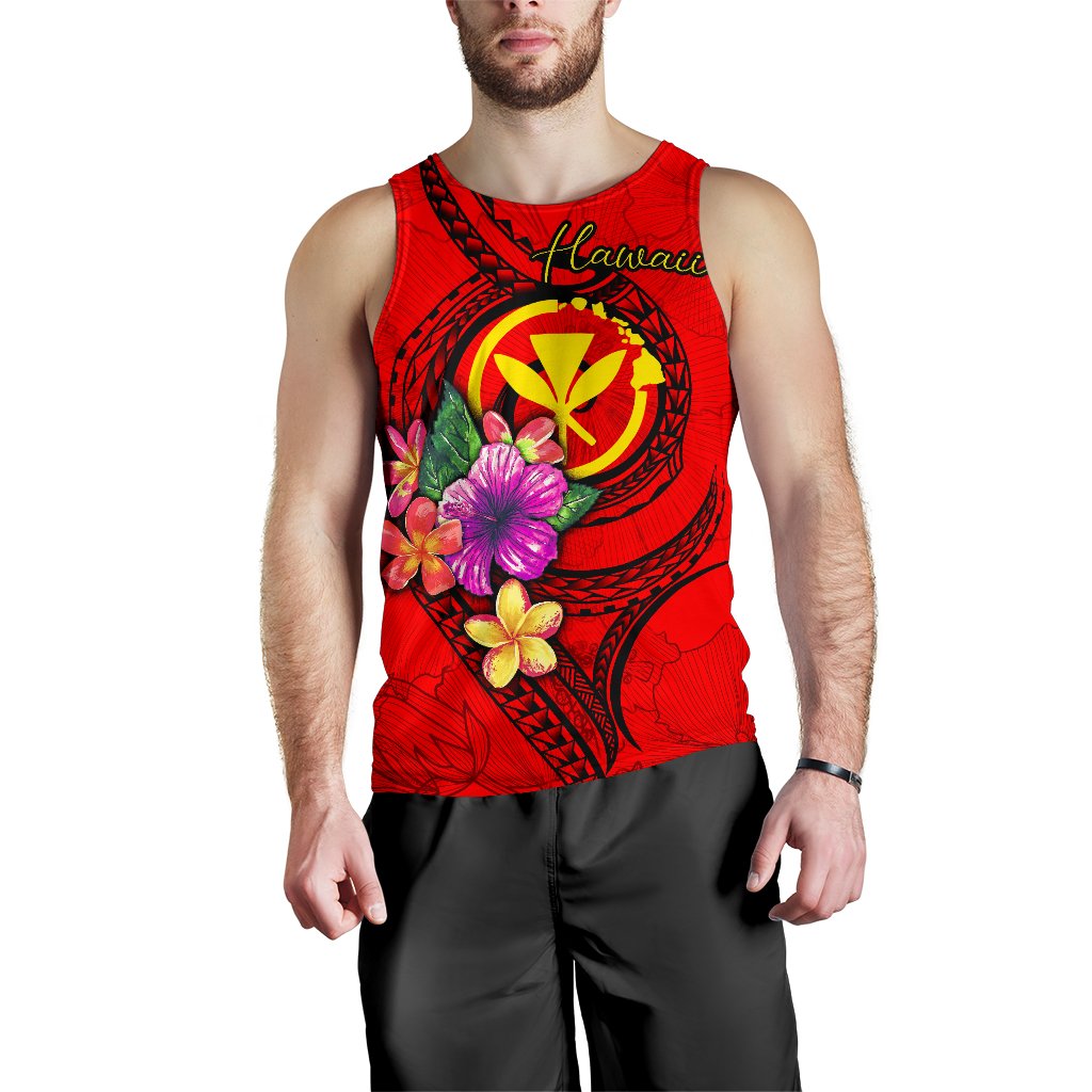 Hawaii Polynesian Men's Tank Top - Floral With Seal Red Red - Polynesian Pride