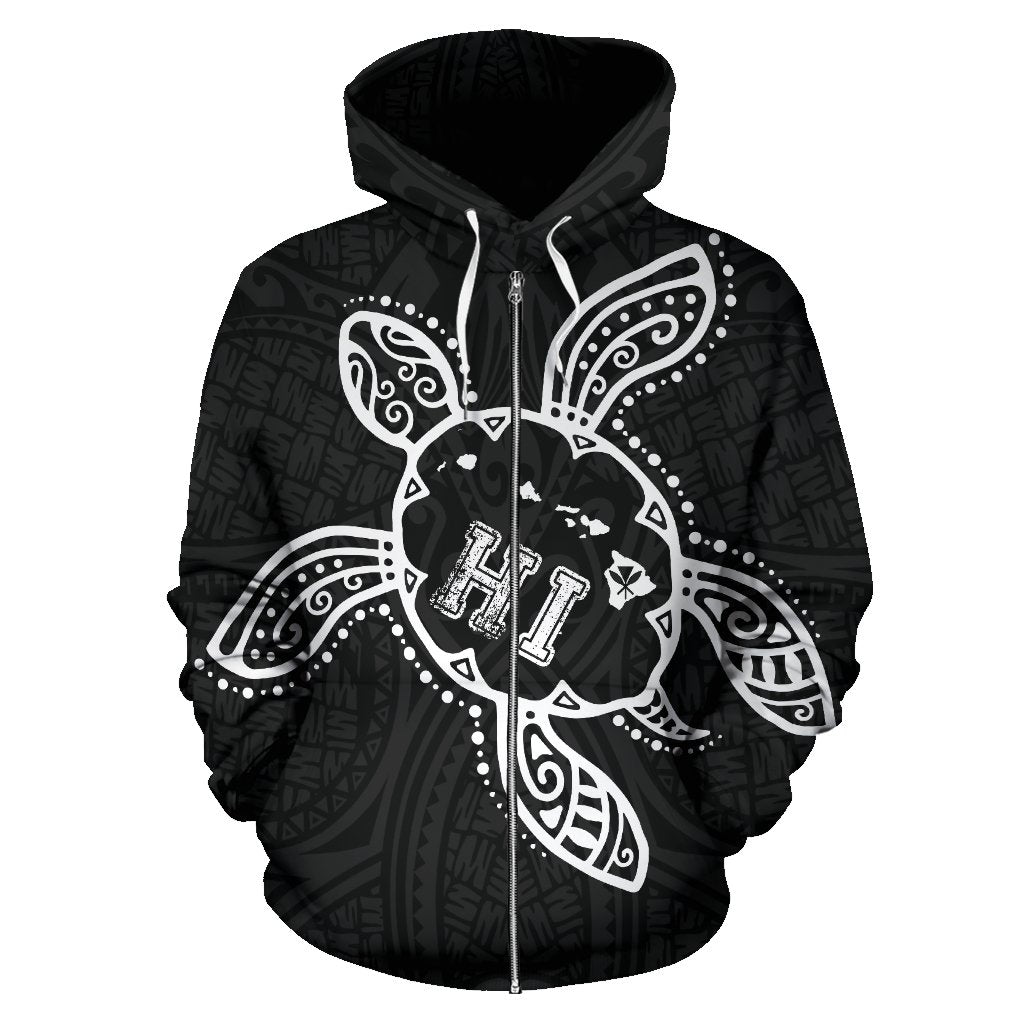 Hawaii Turtle Kanaka Map Polynesian Zip up Hoodie - Polynesian Pride