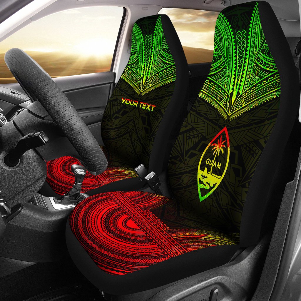 Guam Custom Personalised Car Seat Cover - Guam Flag Polynesian Chief Tattoo Reggae Version Universal Fit Reggae - Polynesian Pride