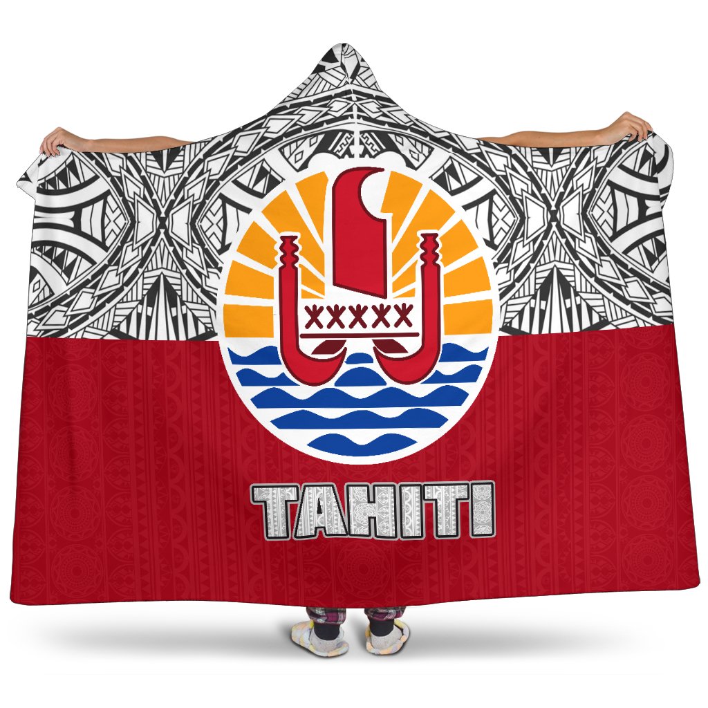 Tahiti Hooded Blanket - Polynesian Design Hooded Blanket White - Polynesian Pride