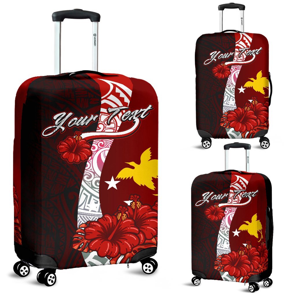 Papua New Guinea Polynesian Custom Personalised Luggage Covers - Coat Of Arm With Hibiscus Red - Polynesian Pride