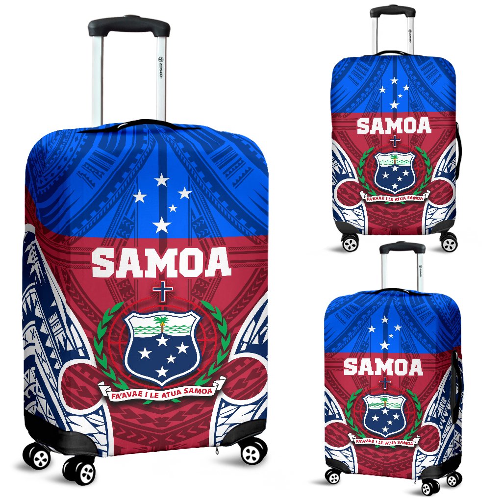 Samoa Polynesian Luggage Covers - Samoan Pattern With Seal Blue - Polynesian Pride