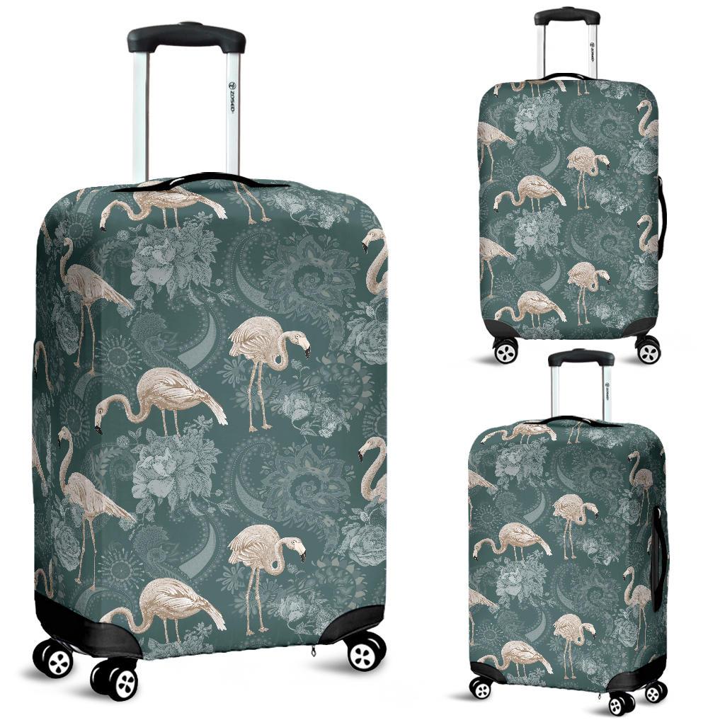 Hawaii Tropical Flamingos And Tropical Plants Luggage Cover White - Polynesian Pride