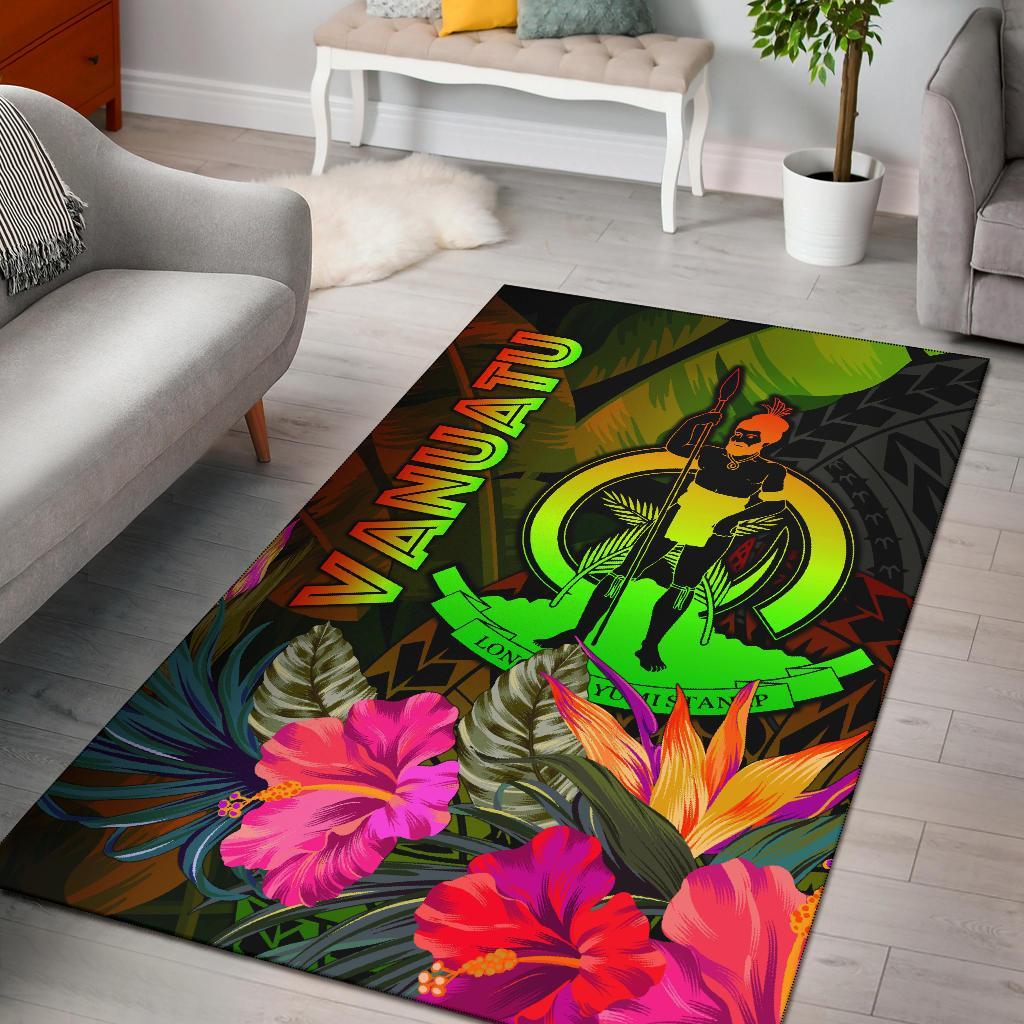 Vanuatu Polynesian Area Rug - Hibiscus and Banana Leaves Reggae - Polynesian Pride