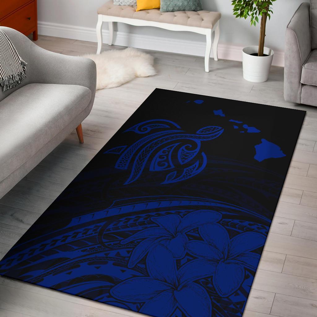 Hawaii Turtle Polynesian Map Plumeria Area Rug AH Rug Blue - Polynesian Pride