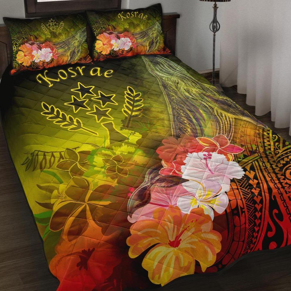 Kosrae Quilt Bed Set - Humpback Whale with Tropical Flowers (Yellow) Yellow - Polynesian Pride