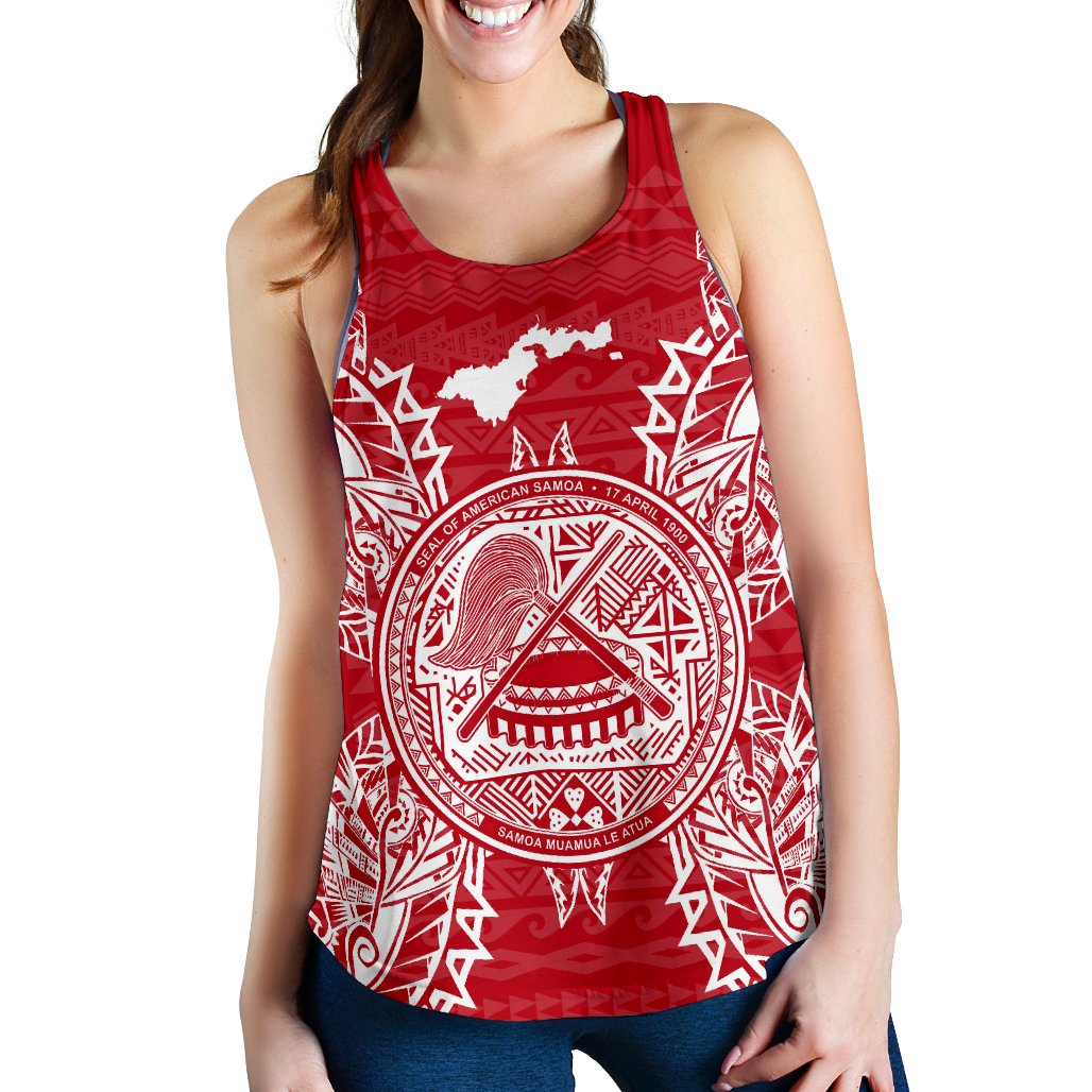 American Samoa Polynesian Women Tank Top Map Red White Red - Polynesian Pride