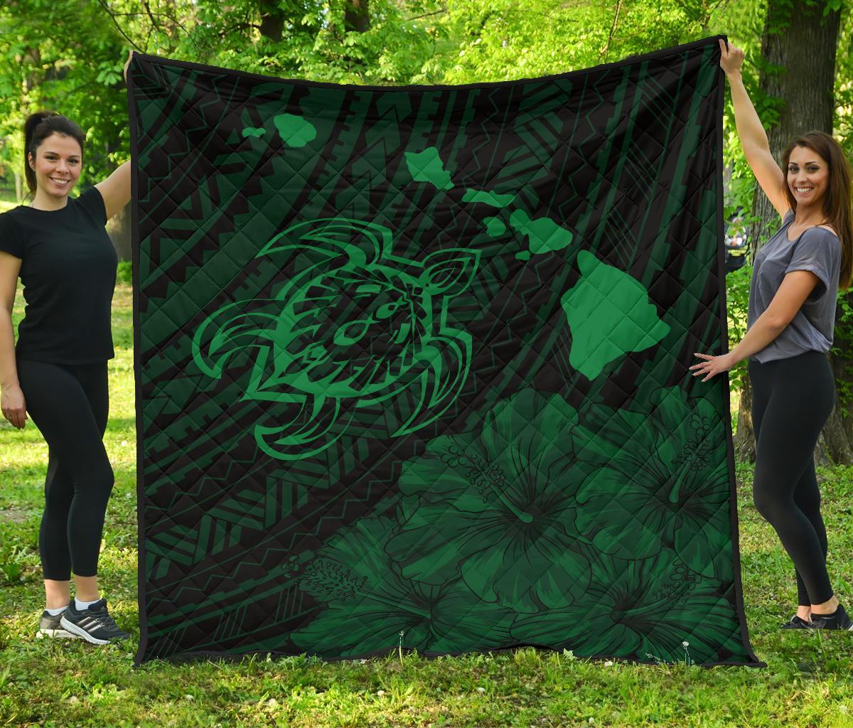 Hawaii Sea Turtle Is Swimming Toward Premium Quilt Green Green - Polynesian Pride