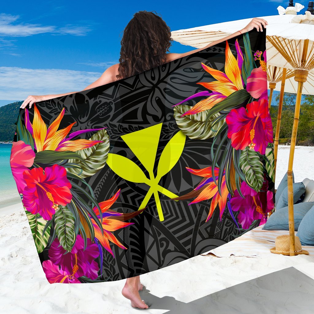 Hawaii Sarong - Polynesian Hibiscus Pattern Women One Size Black - Polynesian Pride