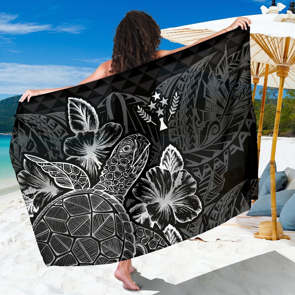 Kosrae Sarong - Turtle Hibiscus Pattern Black Women One Size Black - Polynesian Pride