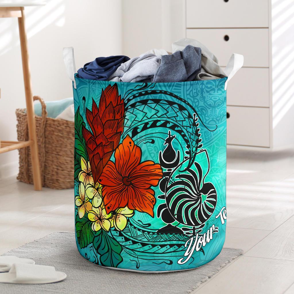 New Caledonia Laundry Basket - Custom Personalised Tropical Flowers Style Laundry Basket - New Caledonia One Size Blue - Polynesian Pride