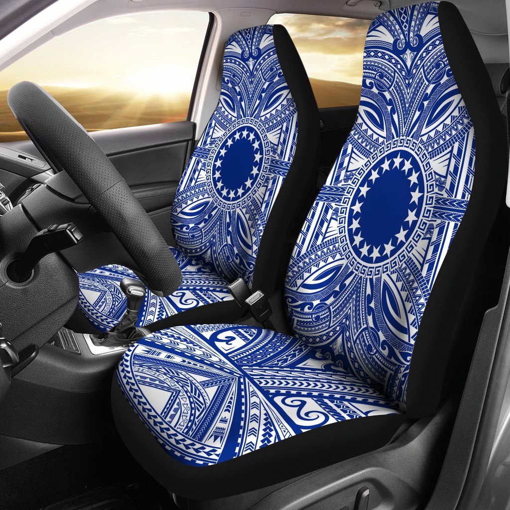 Cook Islands Car Seat Cover - Cook Islands Coat Of Arms Polynesian Flag Color Universal Fit Blue - Polynesian Pride