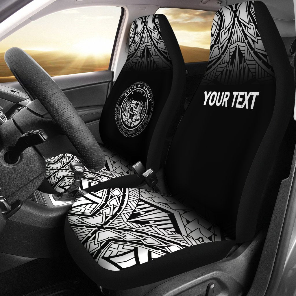 Hawaii Custom Personalised Car Seat Covers - Hawaii Seal Polynesian Tattoo Fog Black Universal Fit Black - Polynesian Pride