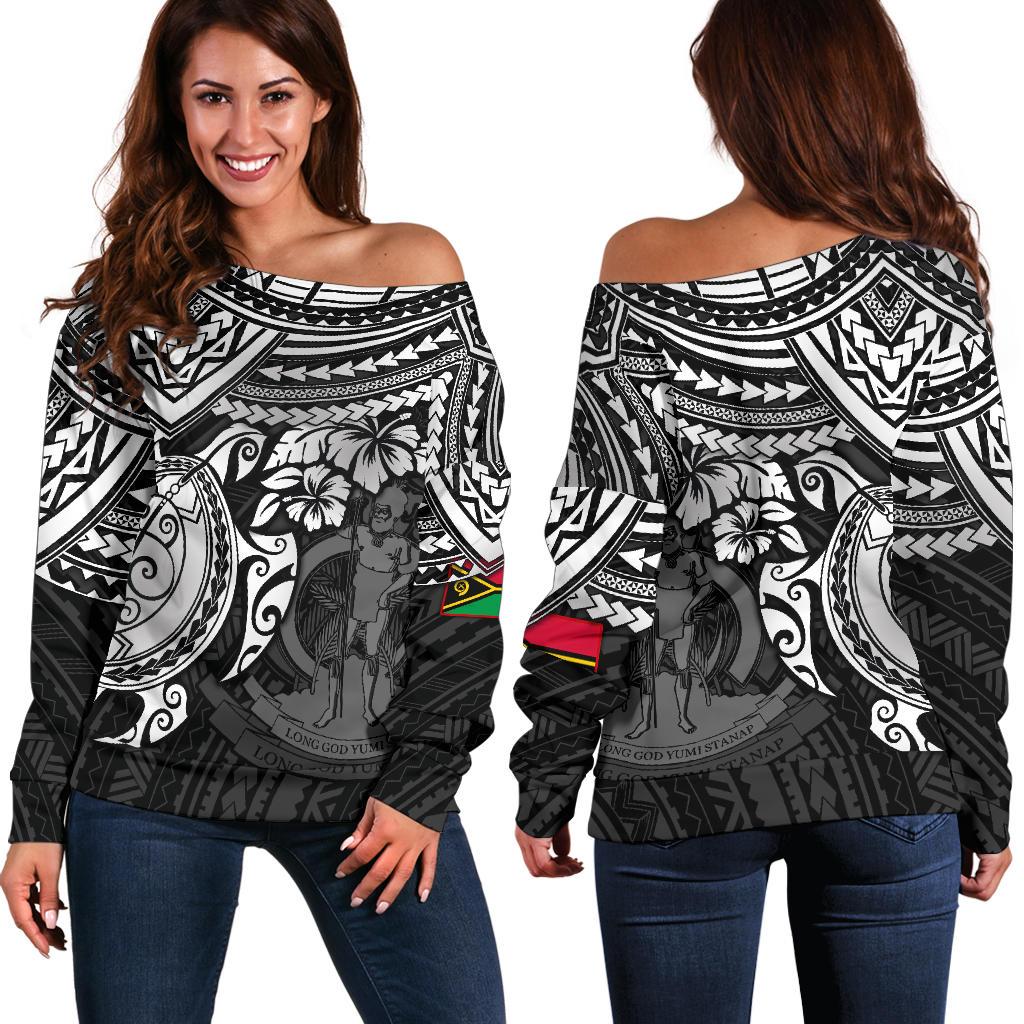 Vanuatu Polynesian Women's Off Shoulder Sweater - White Turtle White - Polynesian Pride