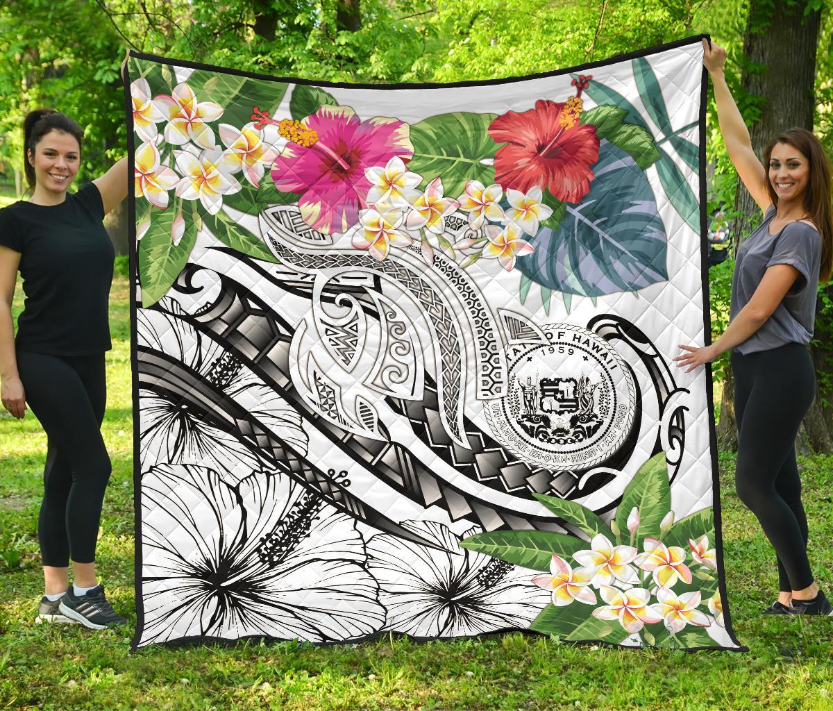 Polynesian Hawaii Premium Quilt - Summer Plumeria (White) - Polynesian Pride