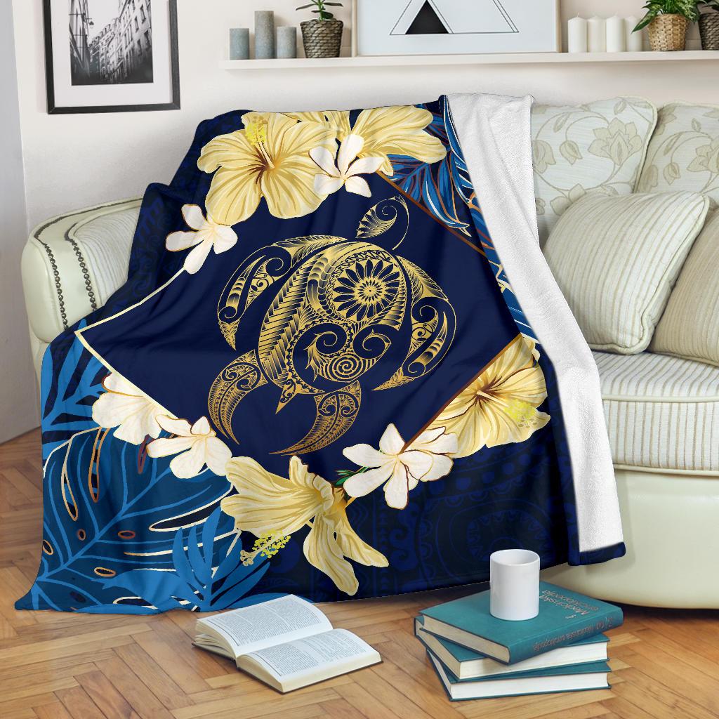 Hawaii Turtle Tropical Premium Blanket - Taha Style White - Polynesian Pride