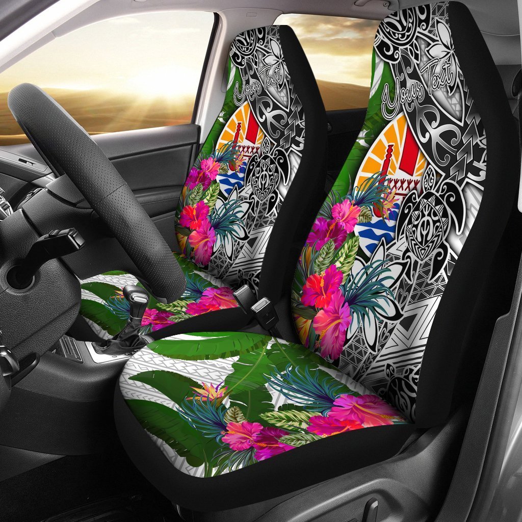 Tahiti Custom Personalised Car Seat Covers White - Turtle Plumeria Banana Leaf Universal Fit White - Polynesian Pride