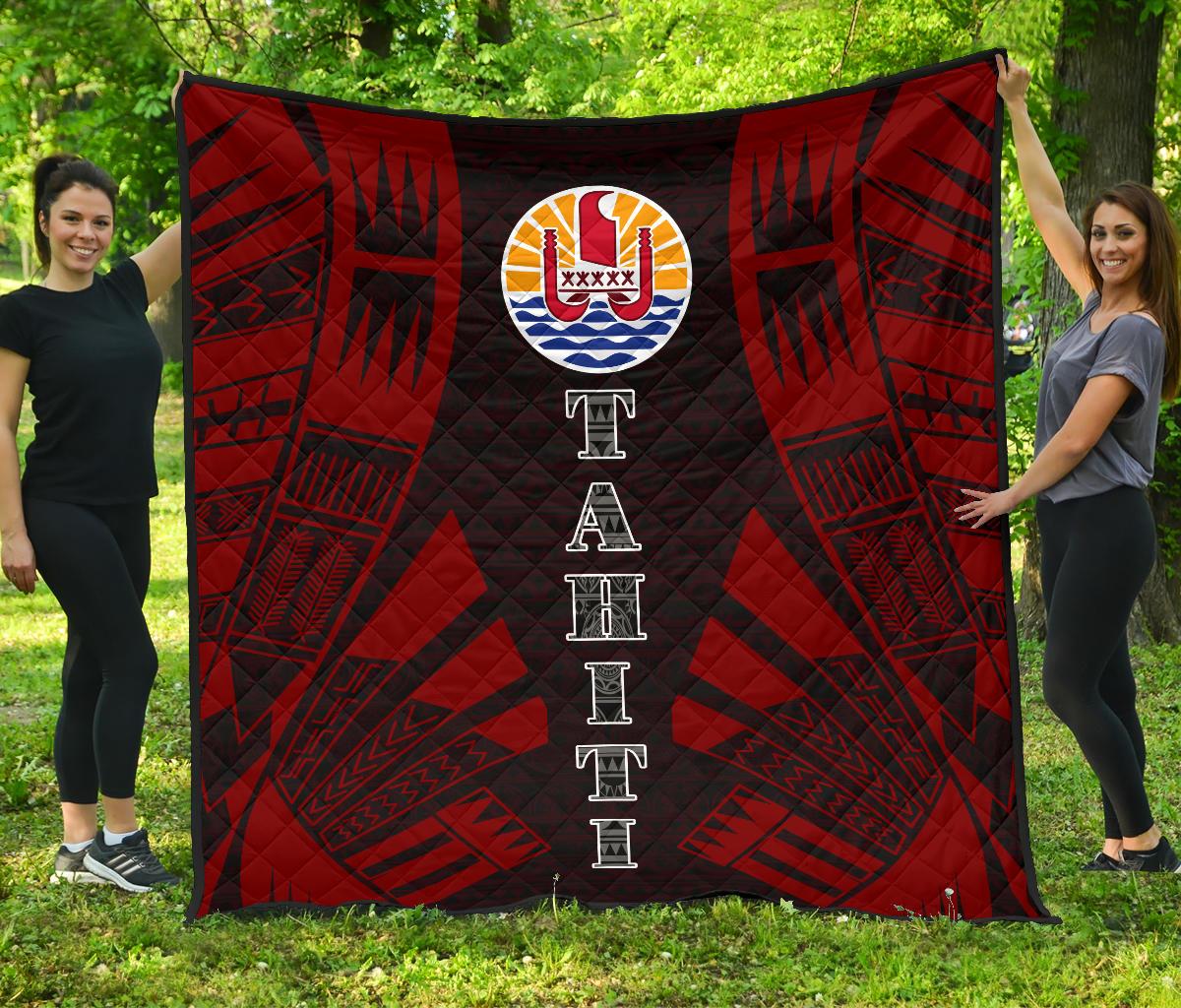 Tahiti Premium Quilt - Tahiti Flag Polynesian Red Tattoo Red - Polynesian Pride