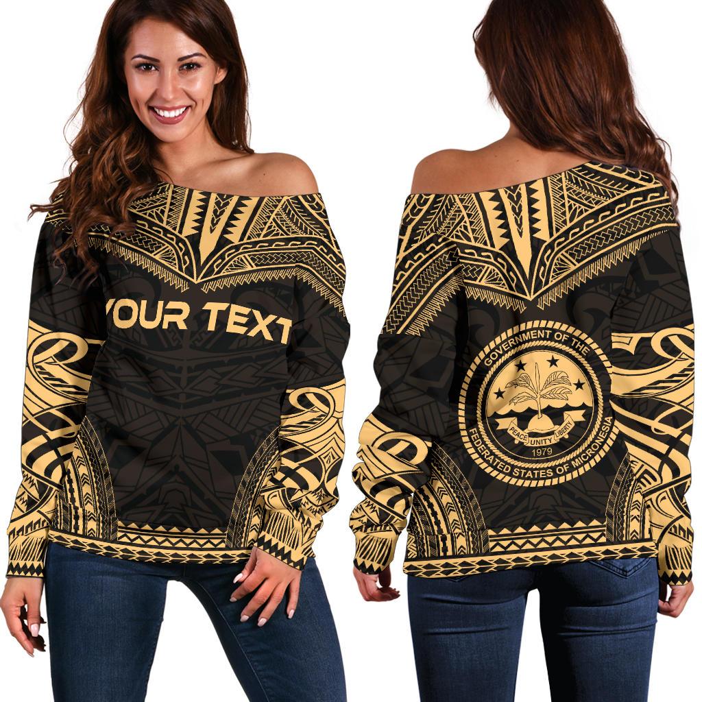 Federated States of Micronesia Polynesian Chief Custom Personalised Women's Off Shoulder Sweater - Gold Version Gold - Polynesian Pride