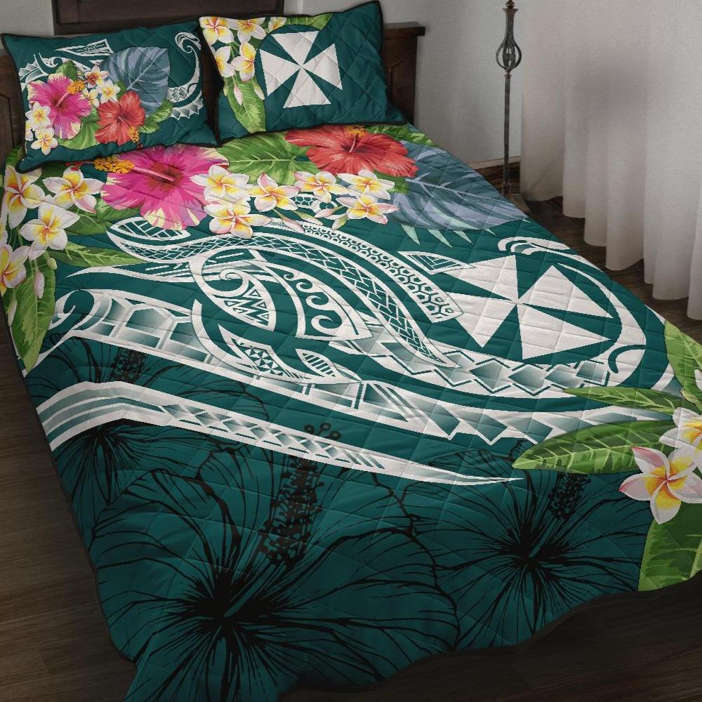 Wallis and Futuna Polynesian Quilt Bed Set - Summer Plumeria (Turquoise) Turquoise - Polynesian Pride