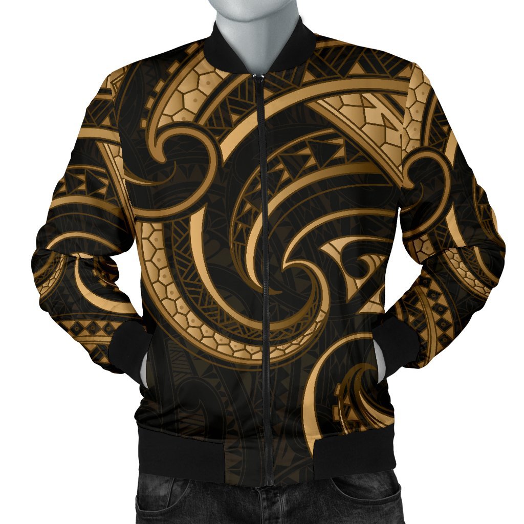 New Zealand Maori Mangopare Men Bomber Jacket Polynesian - Gold Gold - Polynesian Pride