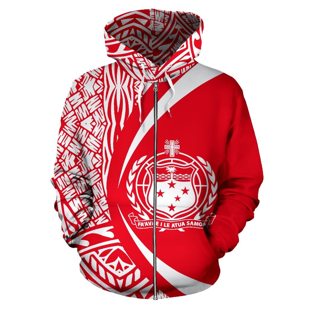 Polynesian Coat of Arms of Samoa Zip Hoodie Red - Polynesian Pride