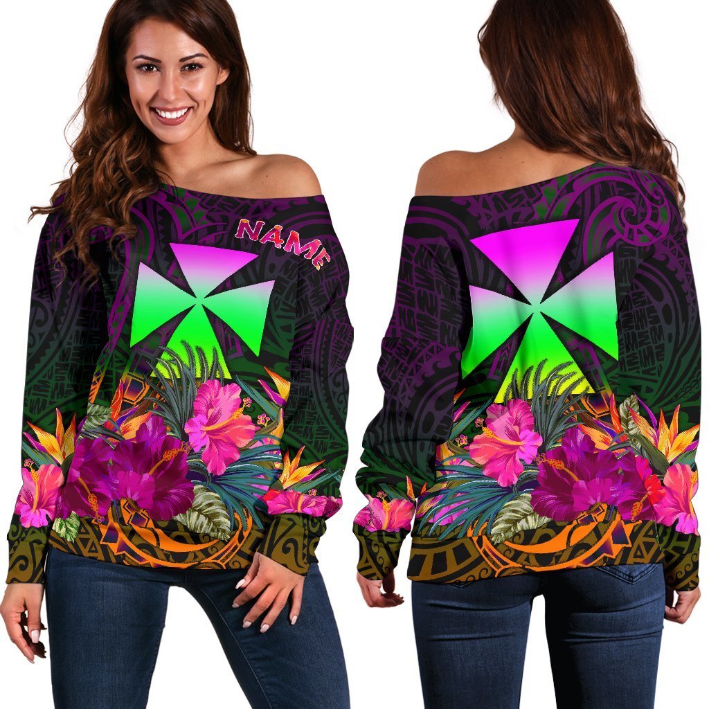 Wallis and Futuna Personalised Women's Off Shoulder Sweater - Summer Hibiscus Art - Polynesian Pride