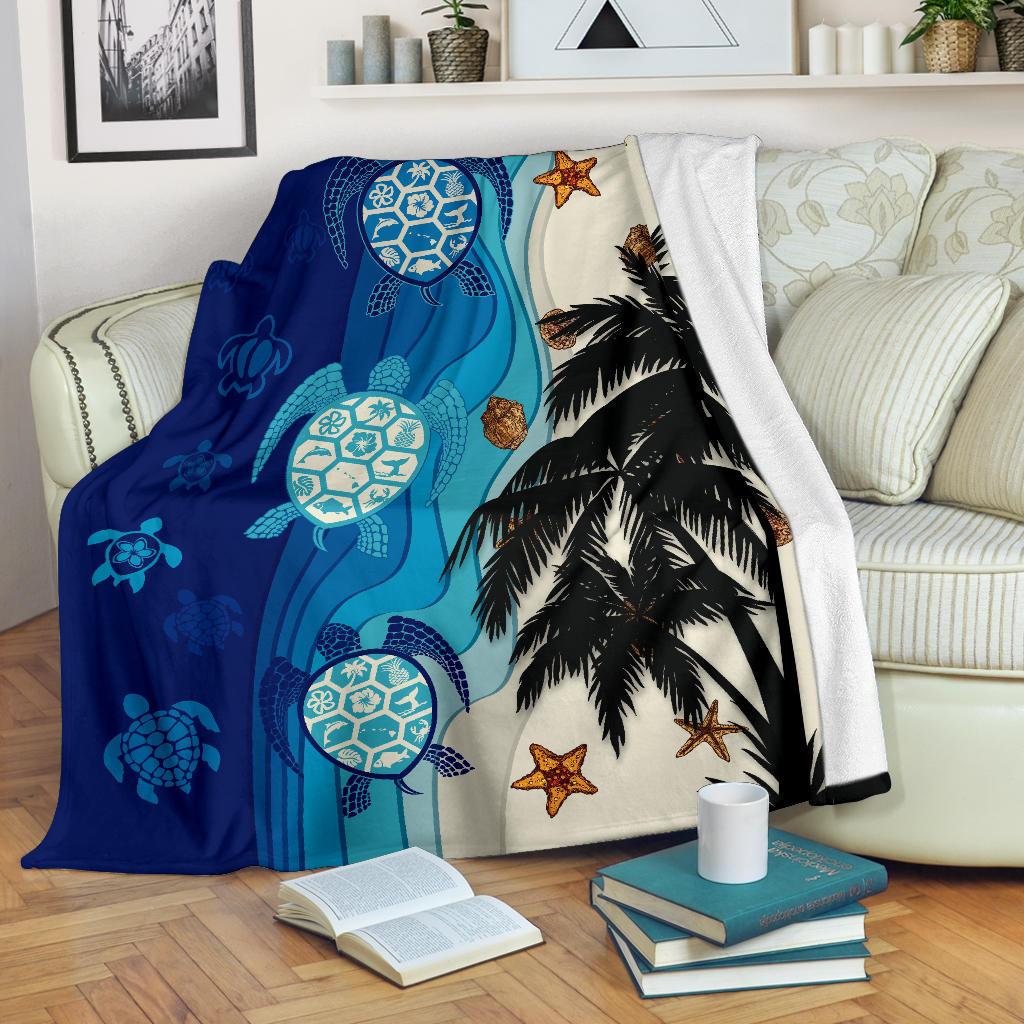 Hawaiian Sea Turtle Symbol Palm Premium Blanket White - Polynesian Pride