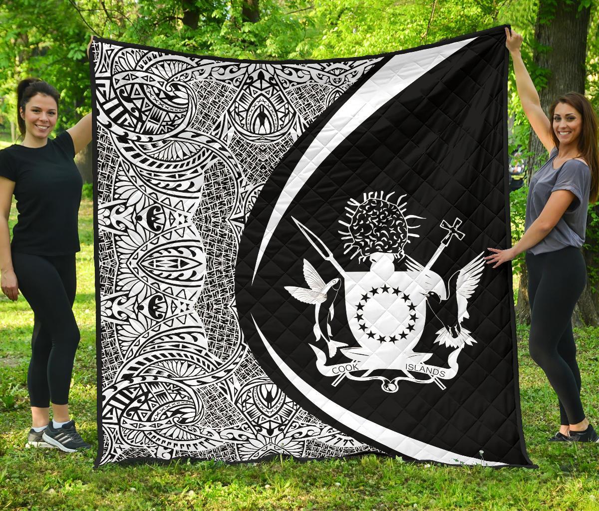 Cook Islands Coat Of Arms Polynesian Premium Quilt - Circle Style - 01 - Polynesian Pride